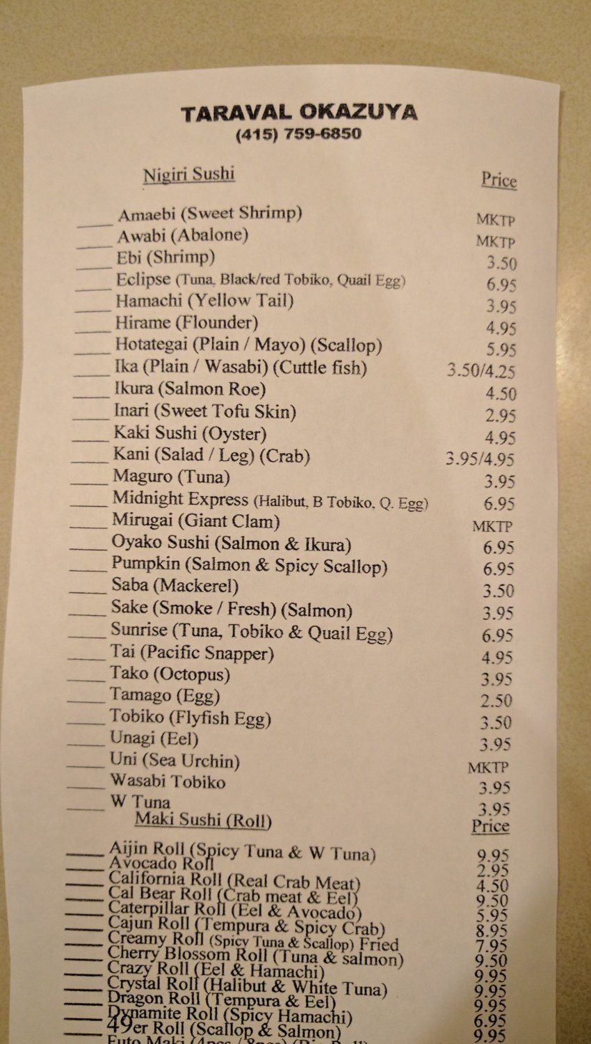 Taraval Okazu YA Restaurant Menu, Reviews and Photos - 1735 Taraval St ...